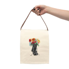 Load image into Gallery viewer, "Marching into bloom" Lunch Tote, Combat boot with flowers Canvas Bag