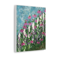 Load image into Gallery viewer, "Fence with Flowers" Canvas Print, Reproduction on canvas of an original mixed media painting.