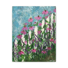 Load image into Gallery viewer, "Fence with Flowers" Canvas Print, Reproduction on canvas of an original mixed media painting.