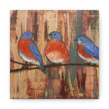 Load image into Gallery viewer, "Bluebirds of Happiness" Canvas Print, Reproduction on canvas of an original mixed media painting.