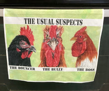 Load image into Gallery viewer, "The Usual Suspects" Funny Rooster Kitchen Towel
