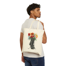 Load image into Gallery viewer, Marching into bloom shopping tote, Army boot reusable canvas bag