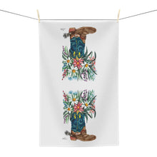 Load image into Gallery viewer, Spurred Into Bloom microfiber kitchen towel, Cowboy boot with flowers tea towel