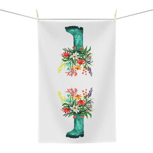 Load image into Gallery viewer, Wading Into Bloom microfiber towel, Garden boot with flowers tea towel