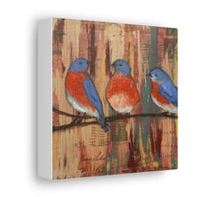 Load image into Gallery viewer, "Bluebirds of Happiness" Canvas Print, Reproduction on canvas of an original mixed media painting.