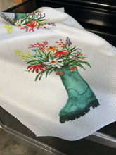 Load image into Gallery viewer, Wading Into Bloom microfiber towel, Garden boot with flowers tea towel