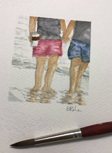 Load image into Gallery viewer, "You and me, and coffee" original watercolor painting with mat