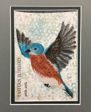 Load image into Gallery viewer, Eastern Bluebird in flight, 5x7 original mixed media painting, 35 of 100
