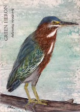Load image into Gallery viewer, Green Heron, 5x7 original mixed media painting, 56 of 100