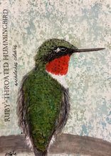 Load image into Gallery viewer, Ruby-Throated Hummingbird, 5x7 original mixed media painting, 62 0f 100