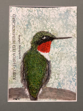 Load image into Gallery viewer, Ruby-Throated Hummingbird, 5x7 original mixed media painting, 62 0f 100