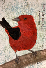 Load image into Gallery viewer, Scarlet Tanager, 5x7 original mixed media painting, 68 of 100