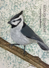 Load image into Gallery viewer, Bridled Titmouse, 5x7 original mixed media painting, 95 of 100