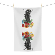 Load image into Gallery viewer, Marching into bloom microfiber kitchen towel, Combat boot with flowers tea towel
