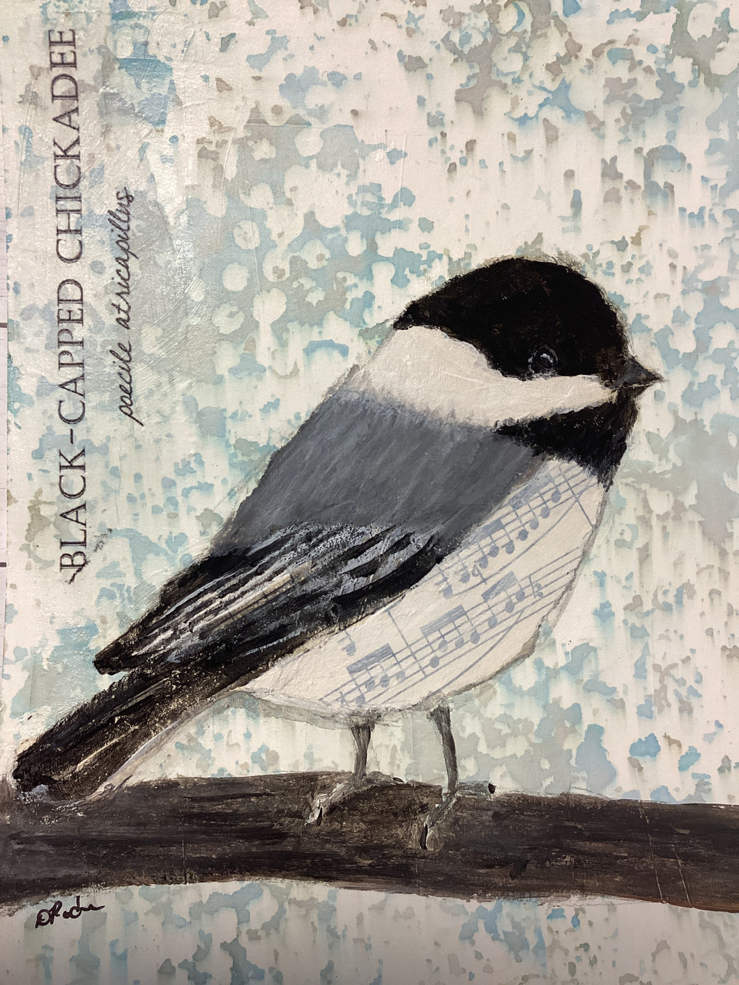 Black Capped Chickadee,  5x7 original mixed media painting, Day 17 of 100