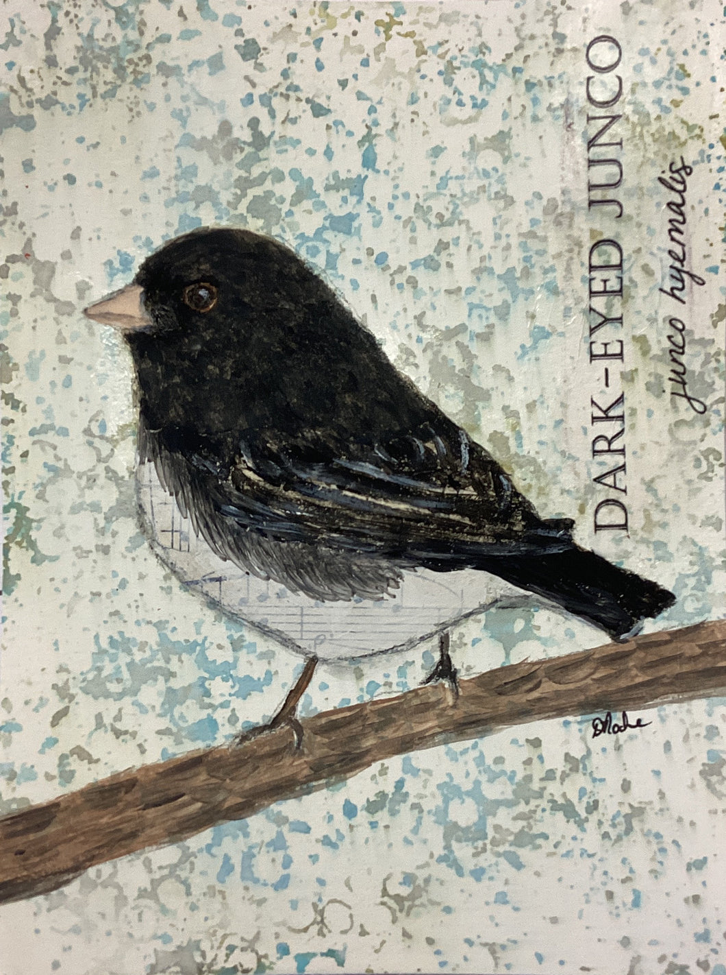 Dark-eyed Junco, 5x7 original mixed media painting, Day 20 of 100