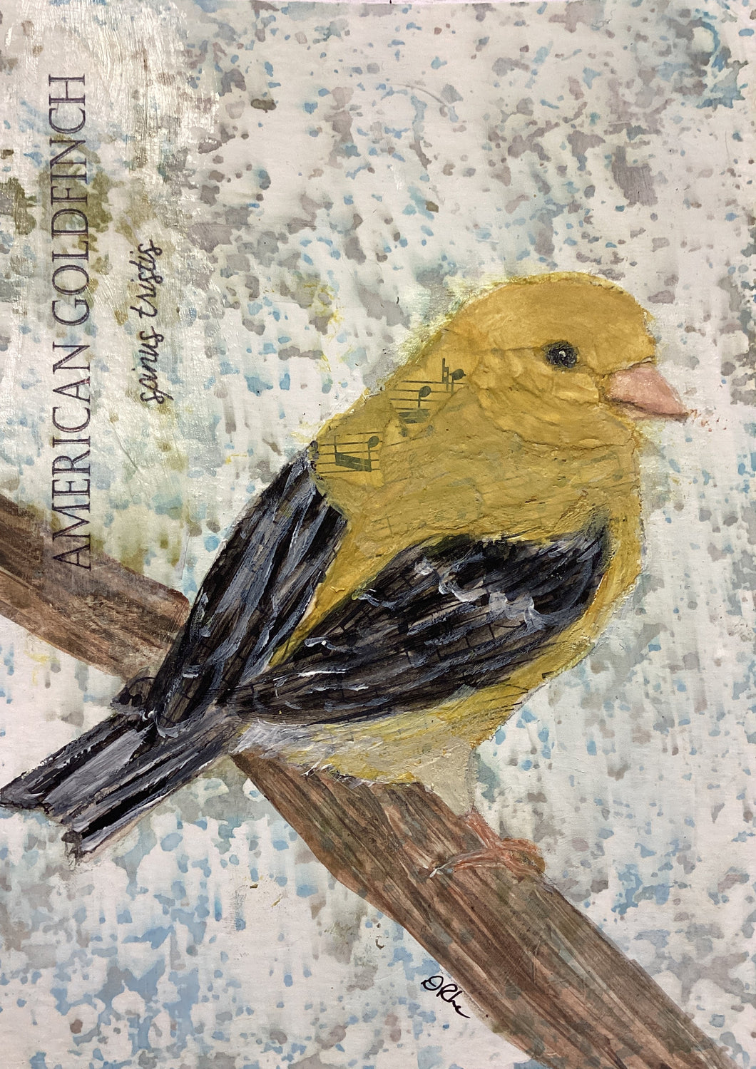 American Goldfinch, 5x7 original mixed media painting, Day 25/100