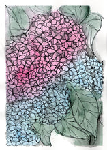 Load image into Gallery viewer, Hydrangeas  blank greeting card featuring my mixed media artwork
