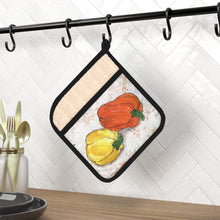 Load image into Gallery viewer, Pot Holder with Pocket. Yellow and Red Pepper painting, Fresh Veggies Kitchen,
