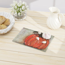 Load image into Gallery viewer, Pumpkin Glass Cutting Board with mixed media design
